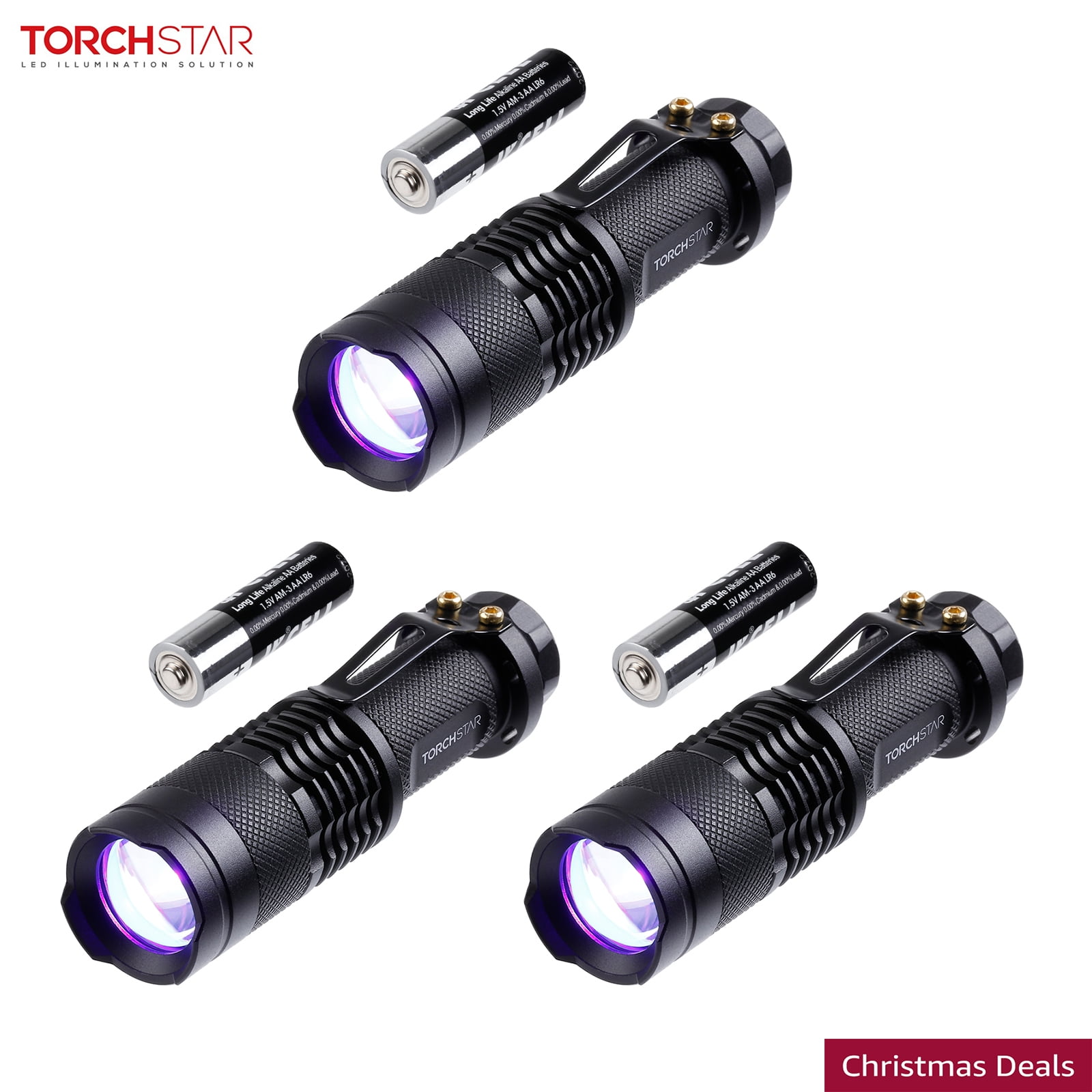 Christmas Deals! Zoomable LED Ultraviolet Flashlight, Portable UV Black Light, Inspection Lamp Torch, Pack of 3