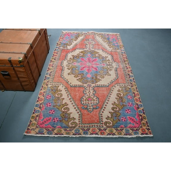 Area Carpet, Vintage Rug, Turkish Rug, Home Decor Carpet, 50x84 inches Red Carpet, Handwoven Indoor Rugs, Anatolian Bedroom Rug, 10966