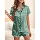 thumbnail image 3 of Elegant Satin Solid Pajamas, Short Sleeve Button Up Top And Shorts Pj Set, Women's Sleepwear & Loungewear, 3 of 5