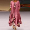 thumbnail image 1 of Robe d'Été Maxi Manches Demi-Cou Décontractée Longue Plage Boutons Robe Grande Taille Boho Robe Robe Longue Ruchée Fluide pour les Femmes, 1 of 6