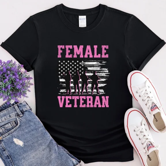 Female Veteran Proud American Military Retired Unisex T-Shirt up to 5XL