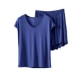 thumbnail image 2 of ylioge 2 Piece Modal Pajamas for Women Sets Casual Solid Color Lightweight Cap Sleeve Tops Wide Leg Pants Comfortable Loungewear Pajama Outfits Set, 2 of 6