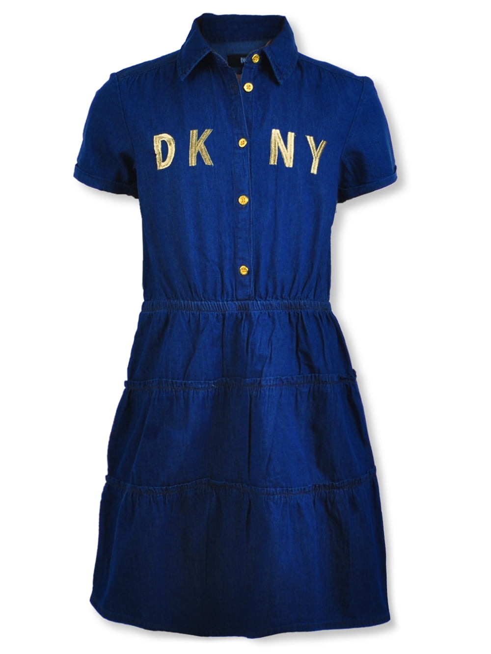 DKNY Girls' Chambray Tiered Dress blue/wash, 8 10 (Big Girls