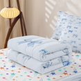 thumbnail image 5 of Erosebridal Watercolor Blue Plaid Bow Zipper Twin Comforter Sets with Fitted Sheet and 2 Pillowcases for Girls, Fashion Ribbon Zipper Bedding Set, Stars Reversible, 4pcs, 5 of 7