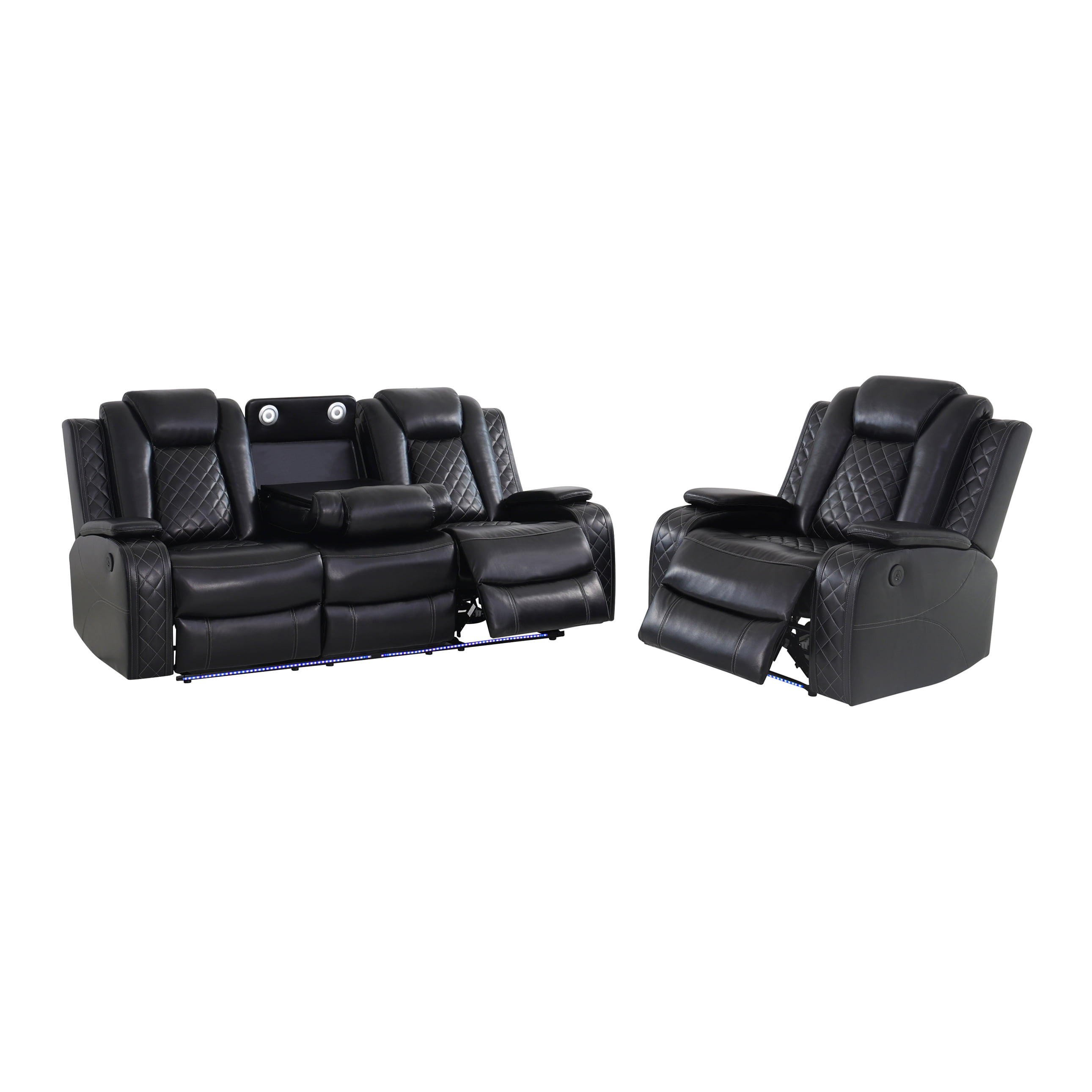 Gewnee 3-Seat Power Adjustable Sofa with One Recliner, Console & Cup Holders, Air Leather, Adjustable Reclining Angles, Suitable for Living Room, Black