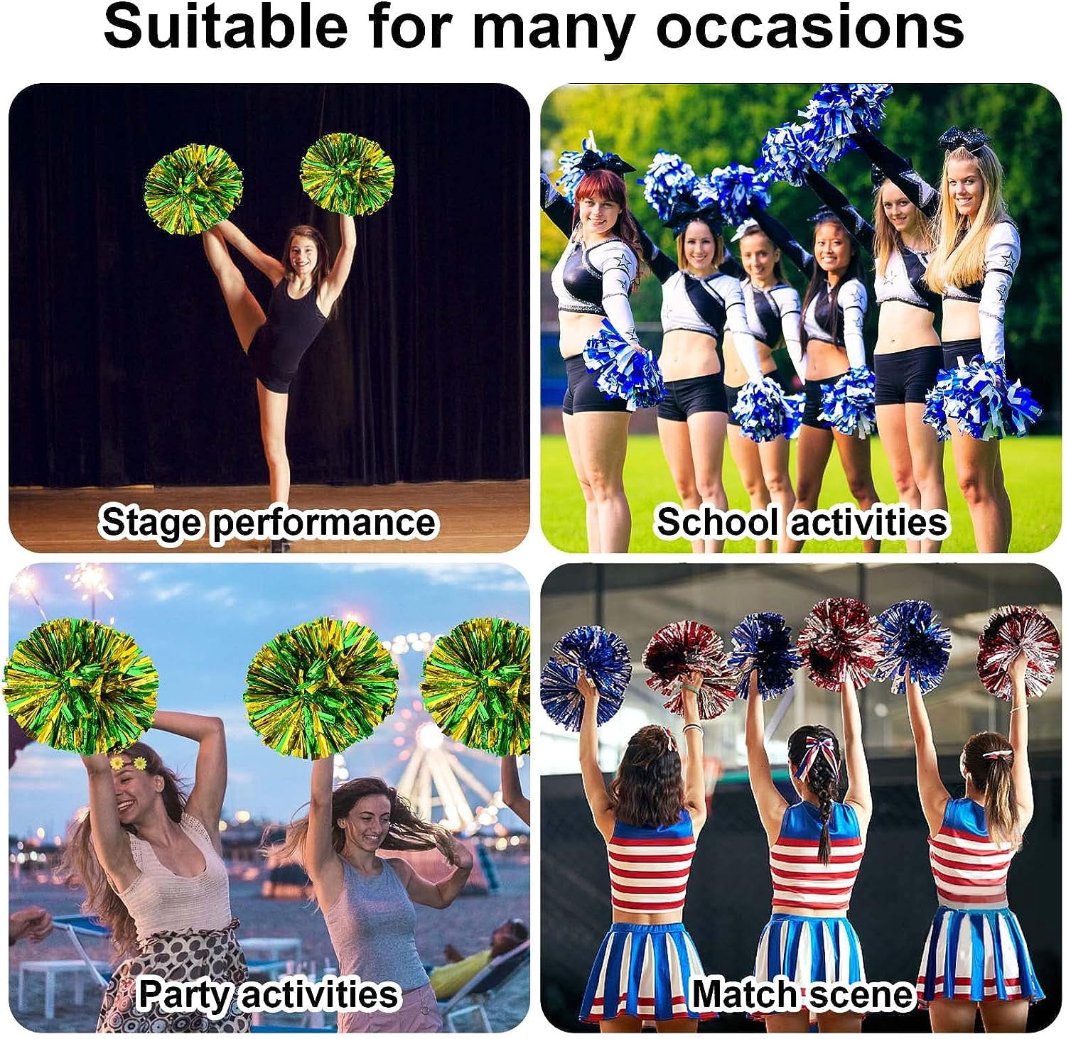 LINLIN Pom Poms Cheerleader 2 Pieces Metallic Cheerleading Pompons Flower Ball, Aerobics Cheerleading Pom Poms, for Sports Dance Cheerleading Pompons Plastic