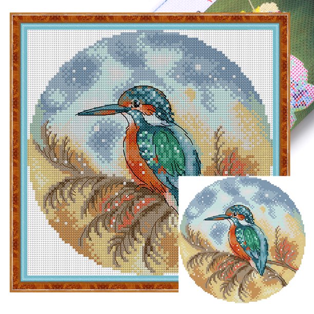 Hilo Algodón Ecológico Bordado Punto Cruz Kingfisher Impreso 14CT 21x21cm
