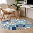 thumbnail image 4 of Bohemia Floral Round Area Rug 3Ft Washable Small Circle Rugs for Kitchen Entryway, Retro Mediterranean Texture Patchwork Blue Non-Slip Carpet Floor Mats Indoor Outdoor Carpet Runner Home Decor, 4 of 8