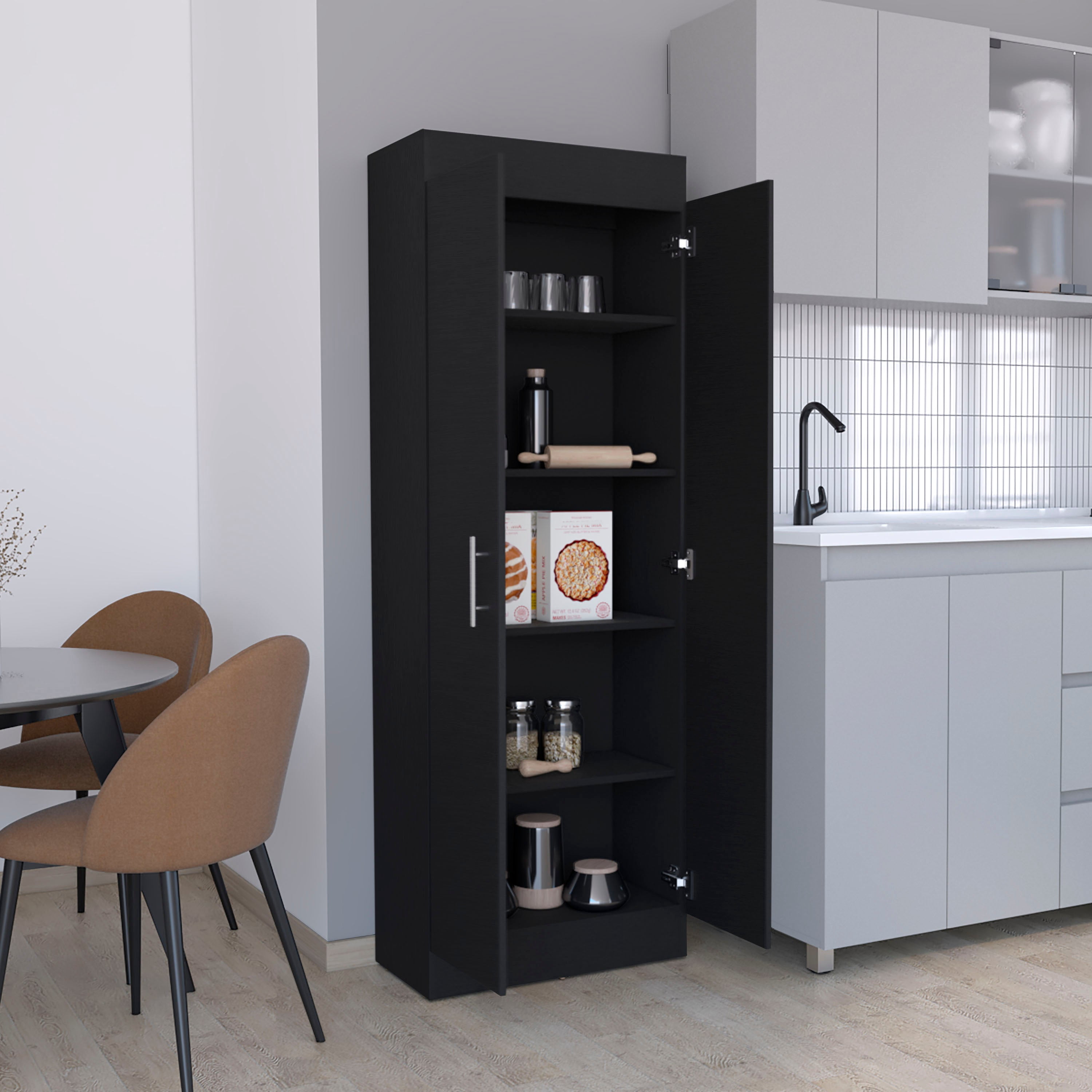 TUHOME Nepal Pantry Cabinet with Two-Door Vertical Storage, Five Spacious Interior Shelves