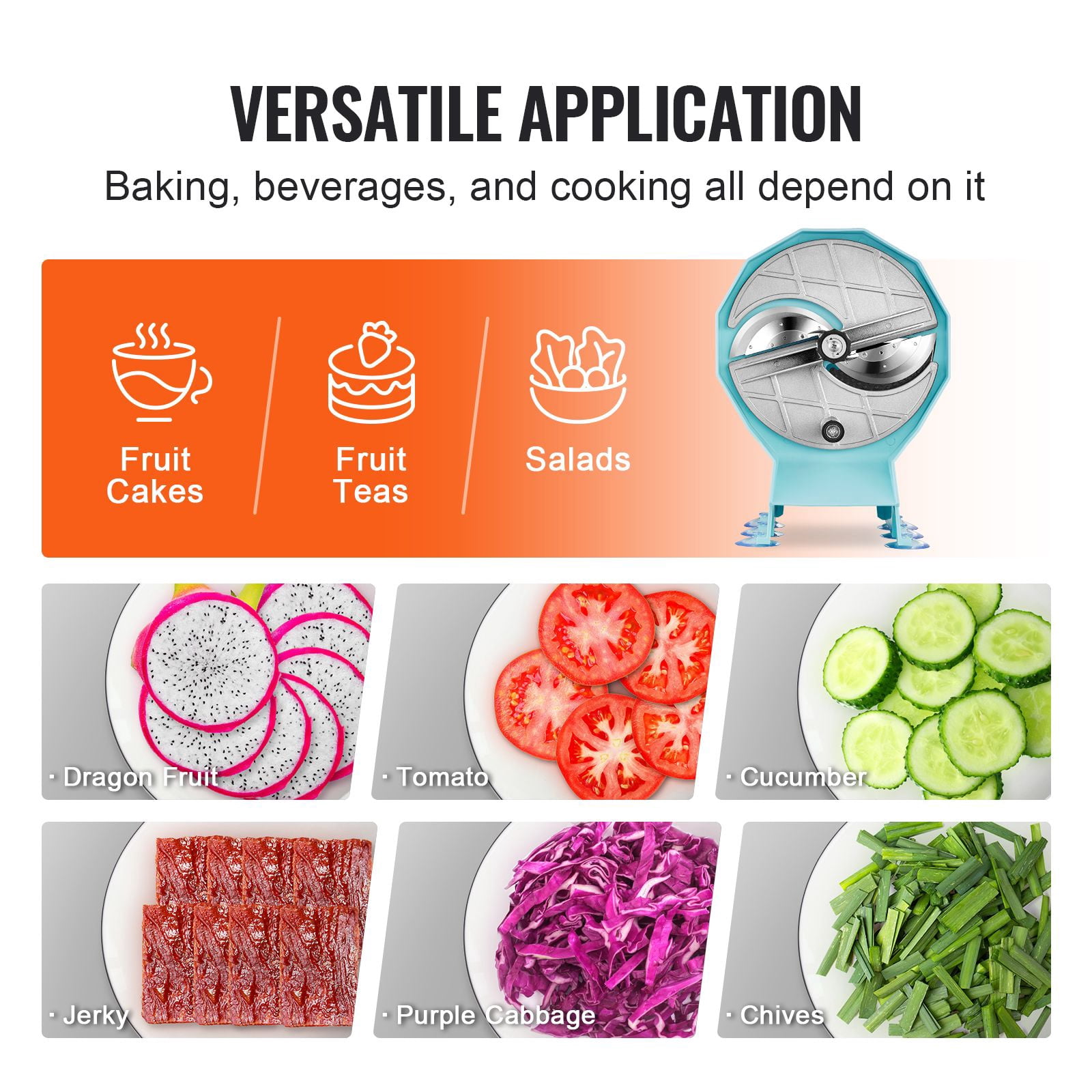 Manual Vegetable Slicer, Adjustable 0-0.5" Thickness, Stainless Steel Blades, Dual Feed Chutes, 6 Suction Cups, Commercial Grade, for Fruits, Vegetables & Cheese