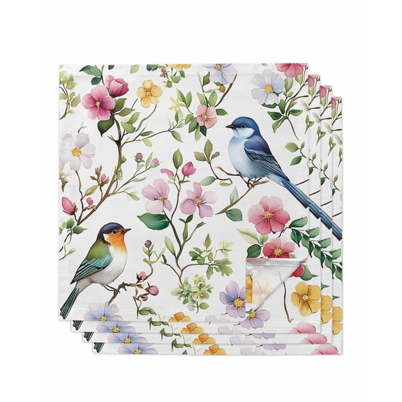 Hokiten Kitchen Dinner Napkins Set of 4 Spring Bird Floral Cloth Napkins Reusable Washable Table Napkins for Weddings Cocktail Parties Holiday Table Decor 20x20 Inch