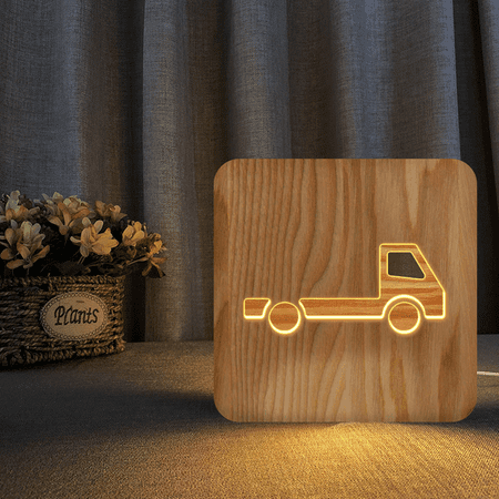 

Light Bulb Night Light For Truck Wooden 3D Lamp Creative Wooden Lights Simple Decorative Lights 3D Wood Carving Pattern LED Night Light For Desk