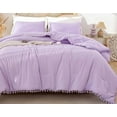thumbnail image 2 of Boho Duvet Cover Set For Bedroom Pompom Bedding Set Breathable Purple Quilt Cover 8Corner tie For Closure Zipper Bohemian Bedding Set, 2 of 4