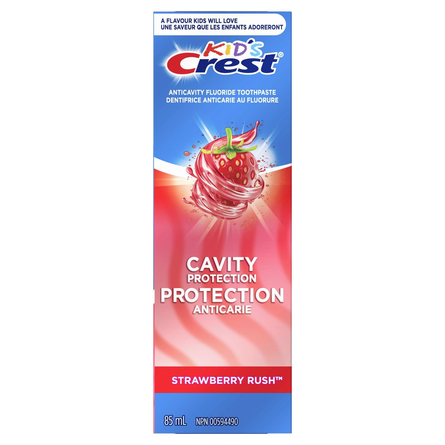 Dentifrice anticarie au fluorure Crest pour enfants, Protection anticarie, Strawberry Rush 85 ml
