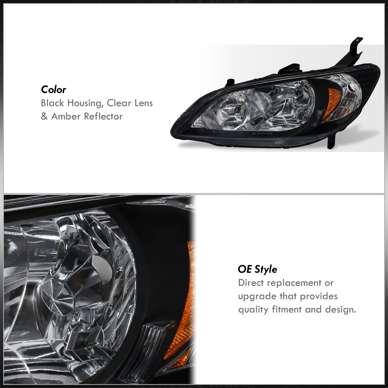 AJP Distributors Black Housing Clear Lens Amber Reflector