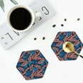 thumbnail image 4 of Honeii Tropical Leaves print Leather Coaster Set of 4, ideal for safeguarding your furniture from drinks spills and effortless cleanup-Hexagon, 4 of 6