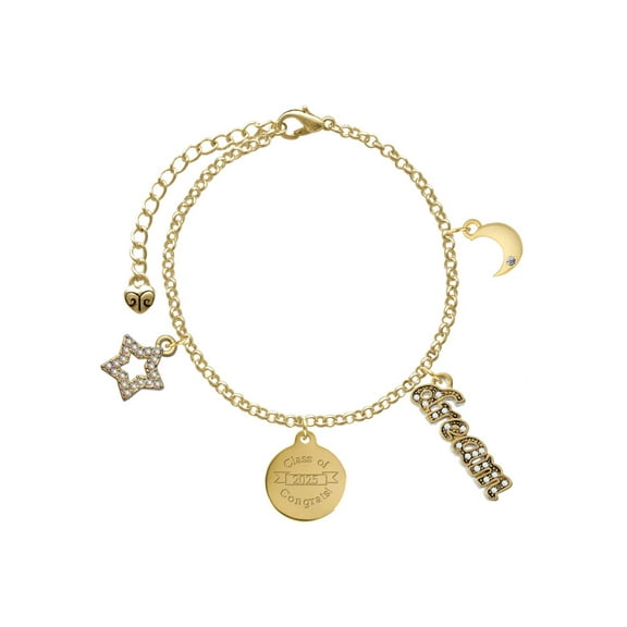 Delight Jewelry Goldtone Engraved Class of 2025 Goldtone Dream Big Charm Bracelet, 7.5 2" Extender