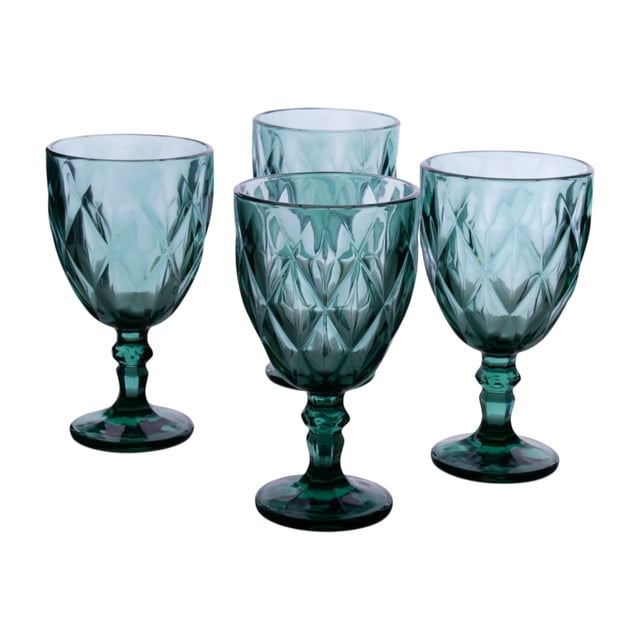 Juego 6 Copas de Vidrio Grueso con Diseño Diamante en Relieve, Capacidad 354 ml, Color Gris
