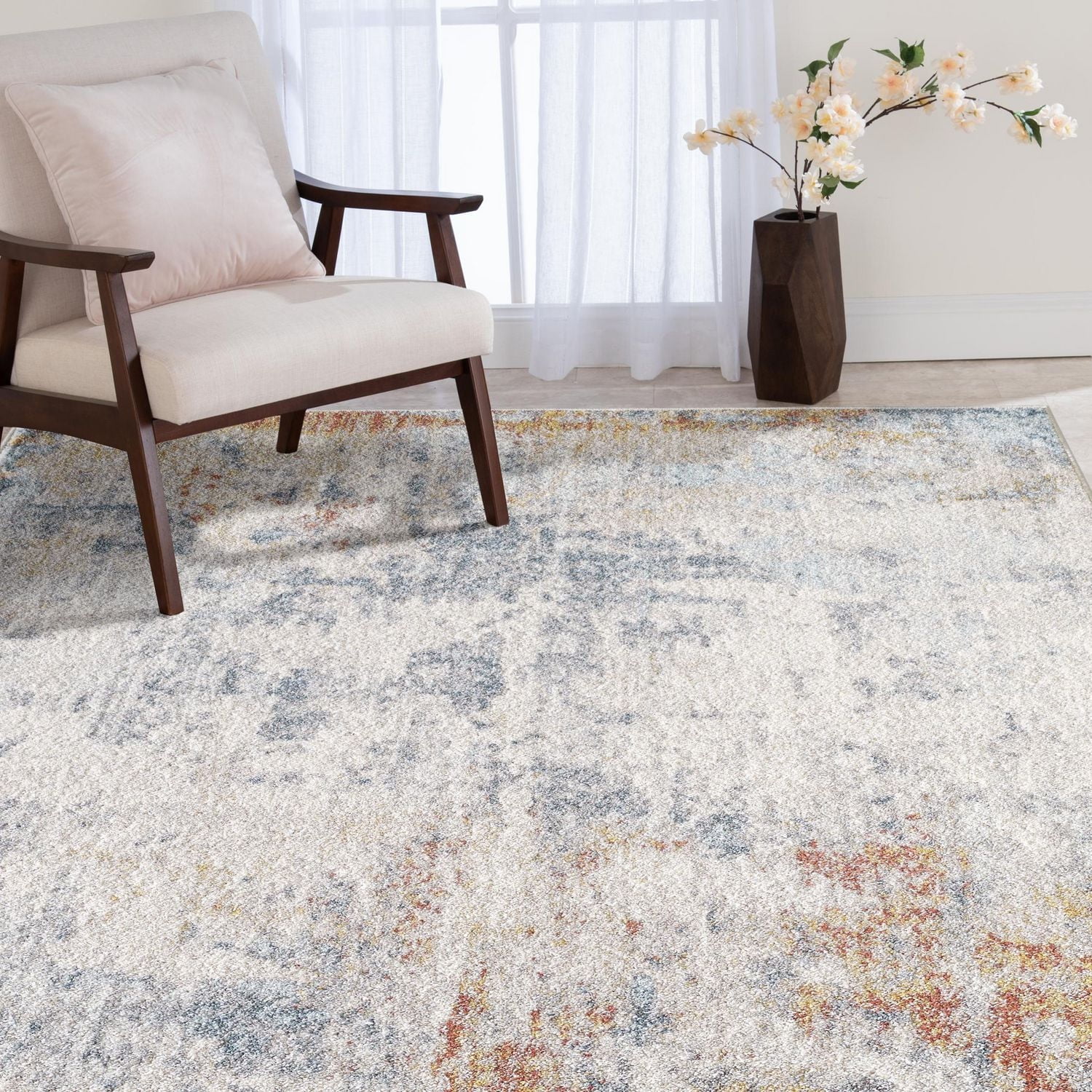 Venita Cream and Blue Woven Area Rug