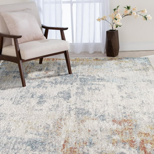 Tapis tissé crème et bleu Venita