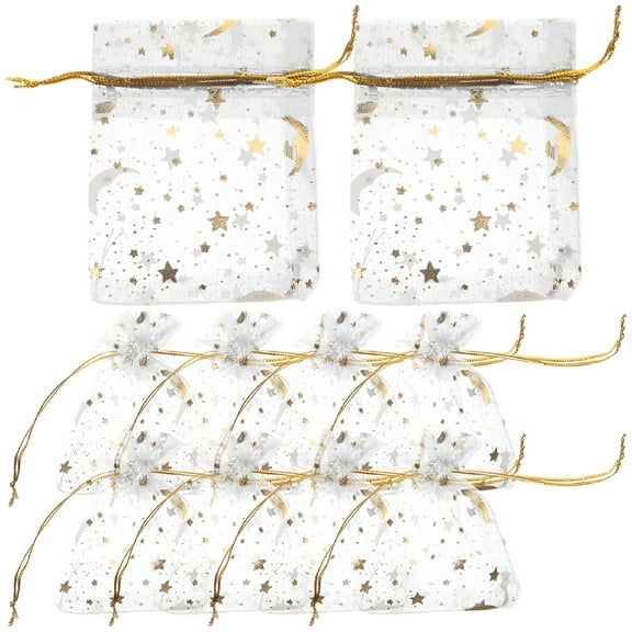 GASTROPOD 50Pcs Drawstring Mesh Gift Pouches Jewelry Bags Small Favor Bags Moon Star Gift Candy Bags