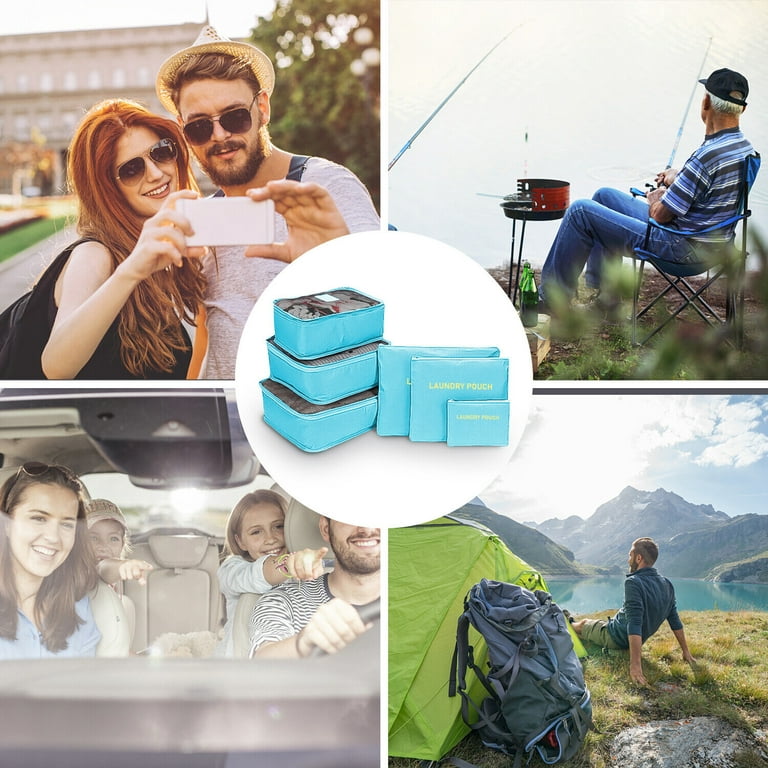 Waterproof Travel Storage Bags Luggage Organizer Bags Packing Cube Clothes Sorting Packages Set 6 Pcs Blue Walmart