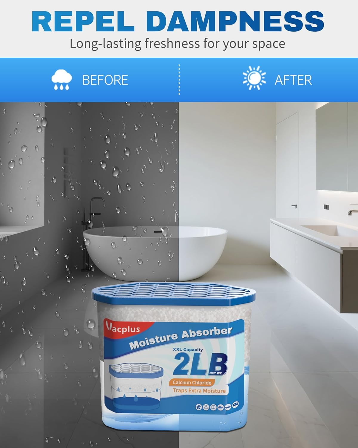Moisture Absorber Buckets – Large Capacity Dehumidifier and Humidity for Closet, Basement, Bathroom, RV, Storage Areas, Unscented, 2 lbs, 4 Pack
