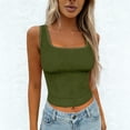 thumbnail image 2 of Ladies Tank Ribbed Square Neck Padded Crop Workout Basic Athletic Tank Top Ladies Tank Blackish Green M, 2 of 4