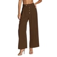 thumbnail image 2 of Costeam Womens Button Front Pleated High Waist Wide Leg Dress Pants Dual Side Inset Hand Pockets Wrinkle Resistant Woven Relaxed Fit Office Casual Palazzo Trousers, 2 of 9
