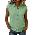 thumbnail image 3 of ClodeEU Women's Striped V Neck Cap Sleeve Button Down Shirt,Casual Summer Collared Blouse Green,Women's Plus L, 3 of 8