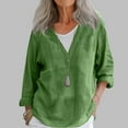 thumbnail image 2 of AherBiu Cotton Linen Tops for Women Long Sleeve Shirt V Neck Lightweight Summer Casual Loose Blouse Pullover, 2 of 5