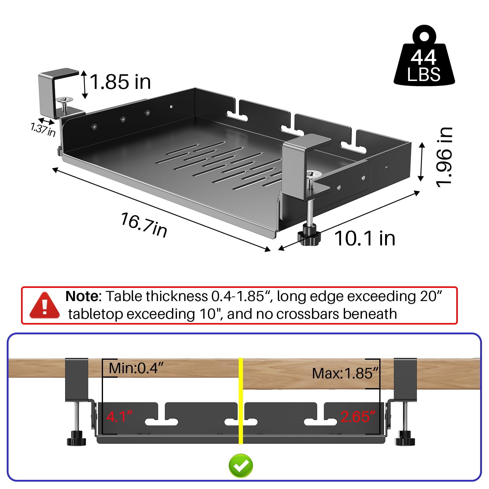 No Drill Under Desk Laptop Mount  Metal Storage Shelf With Cable Management Tray For Macbook Mini Anti-scratch Silicone Fits Office Gaming Workstations