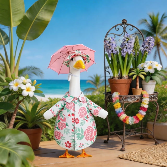 YoGold Spring Goose Floral Dress Set – 23 Inch Large Goose Outfit with Umbrella, Summer Garden Decor (Multi-color)