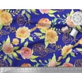 thumbnail image 3 of Soimoi Blue Silk Fabric Leaves & Begonia Floral Printed Fabric 1 Yard 42 Inch Wide, 3 of 3