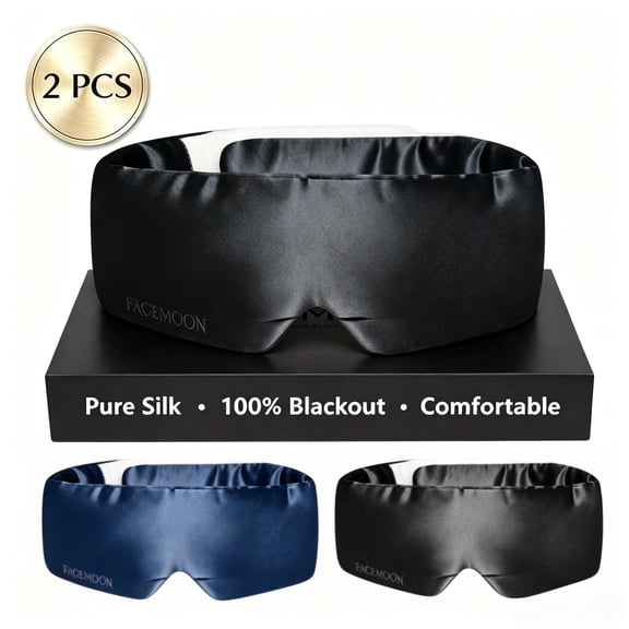 FACEMOON Silk Sleep Mask for Side Sleepers, Soft-Touch Silk Eye Mask with Adjustable Band, Light-Blocking for Deep Rest