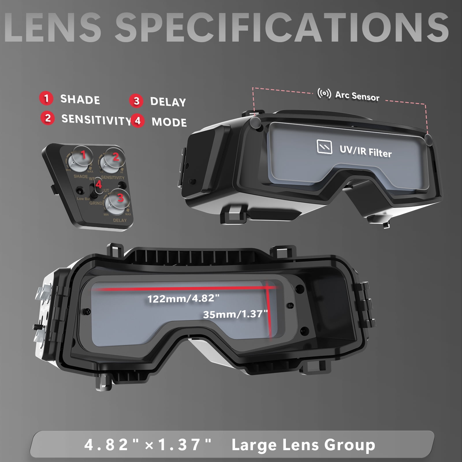 YesWelder True Color Auto Darkening Welding Goggles, Wide Shade Range with Grinding, TIG MIG ARC Plasma Cut