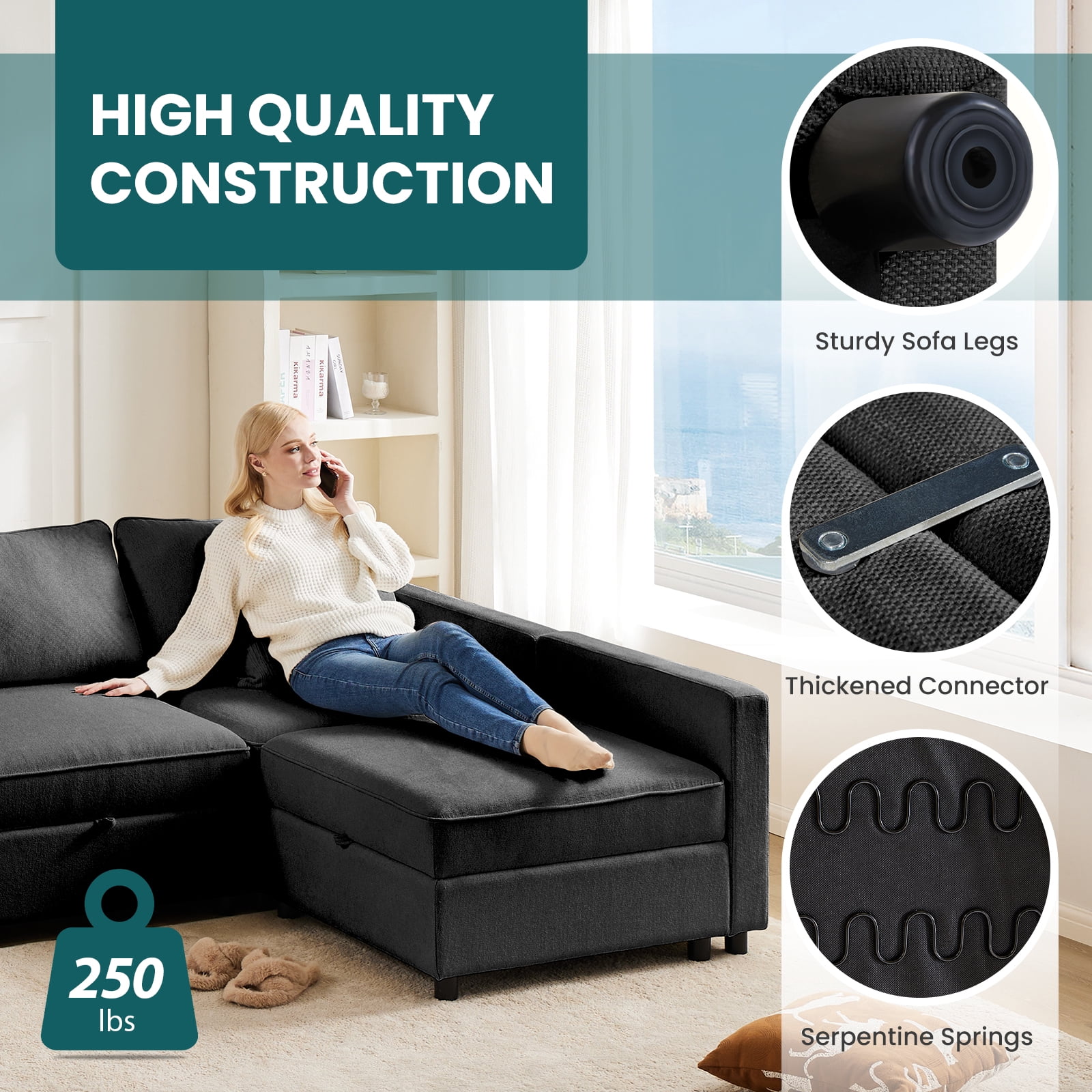 GIANNA Modular Sectional Sofa, 4 Seat L Shaped Comfy Cloud Couches Set for Living Room