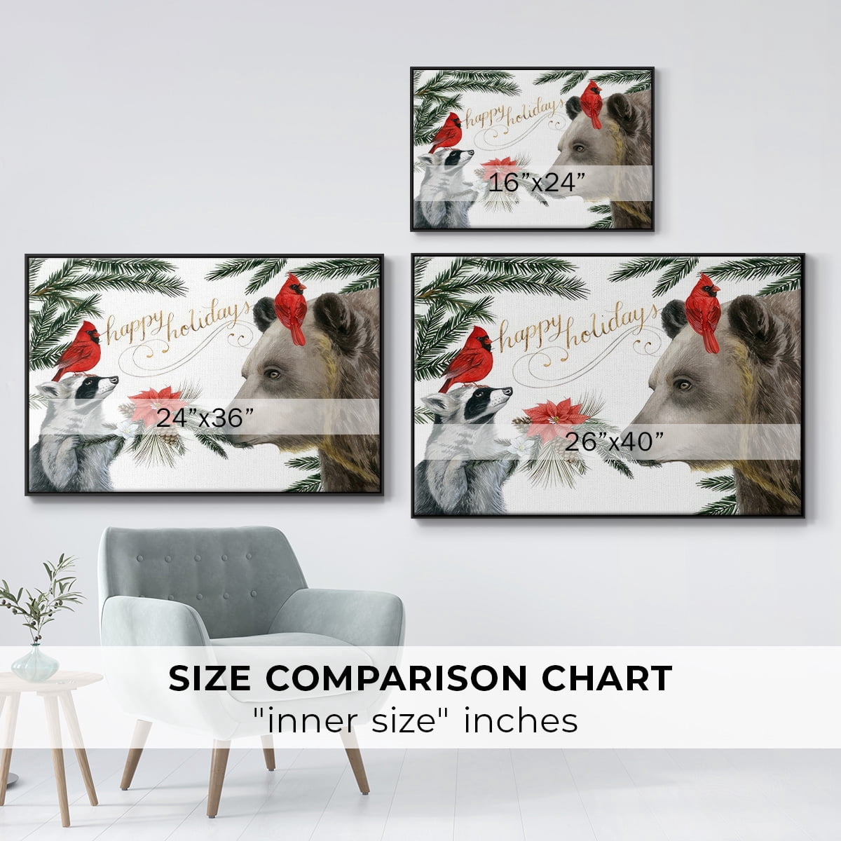 Timberland Christmas Collection A - Framed Gallery Wrapped Holiday Canvas - 25 x 37 - Black Frame