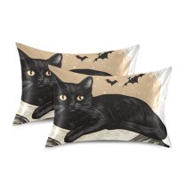 Yayeee Pillowcase Queen Size Set of 2 Satin Wrinkle Resistant Pillow Case, Brown Halloween Cat