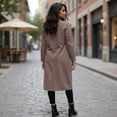 thumbnail image 4 of Women's Winter Double Breasted Wool Coat Long Sleeve Notch Lapel Long Trench Coat Coffee 3XL, 4 of 4