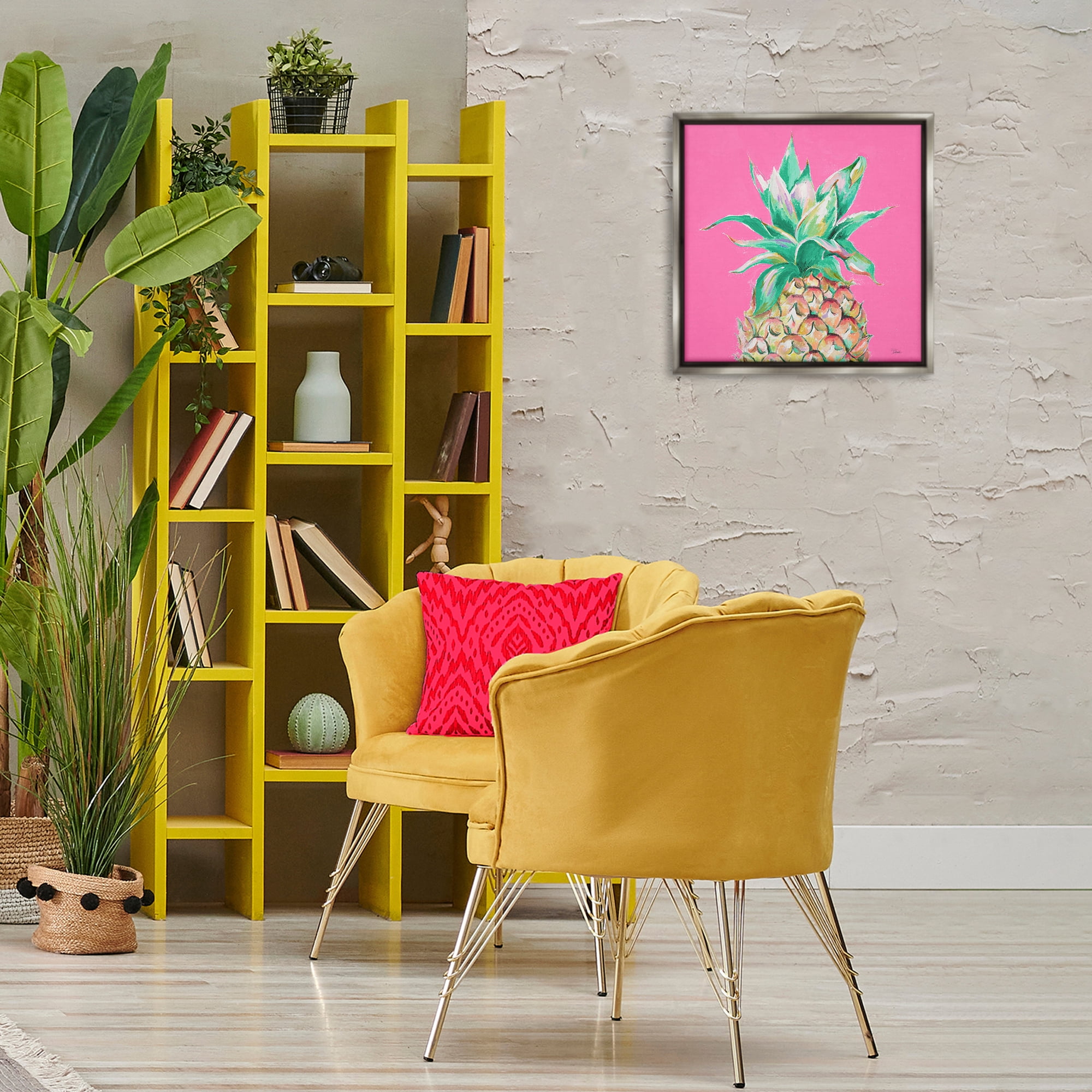 Stupell Industries Pineapple on Pink Food & Beverage Painting Gray Floater Framed Canvas Art Print Wall Art, 18 x 18