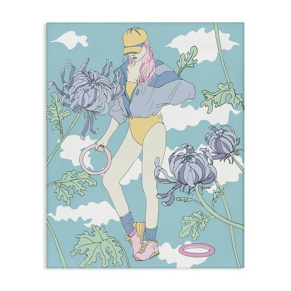 Stupell Industries Exercise Girl with Clouds People Painting Wrapped Canvas Art Print Wall Art, 16 x 20