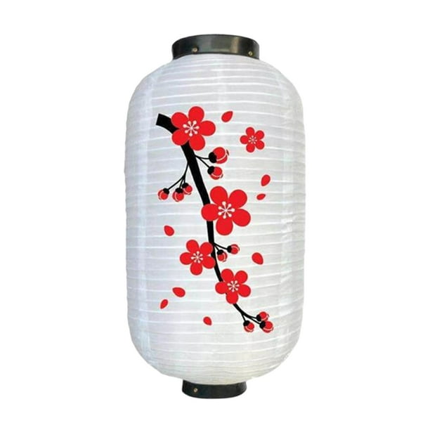 Lámpara de tela japonesa con forma de farol, lámpara colgante oriental para el hogar, cumpleaños Cuerpo Blanco Flor Grande