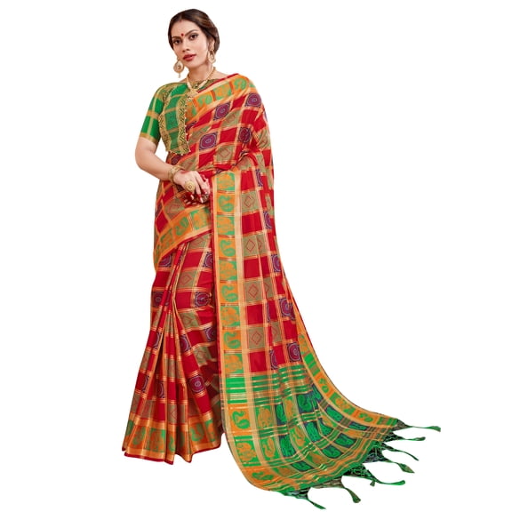 Sarees for Women Banarasi Patola Art Silk Woven Saree l Indian Ethnic Wedding Gift Sari with Unstitched Blouse