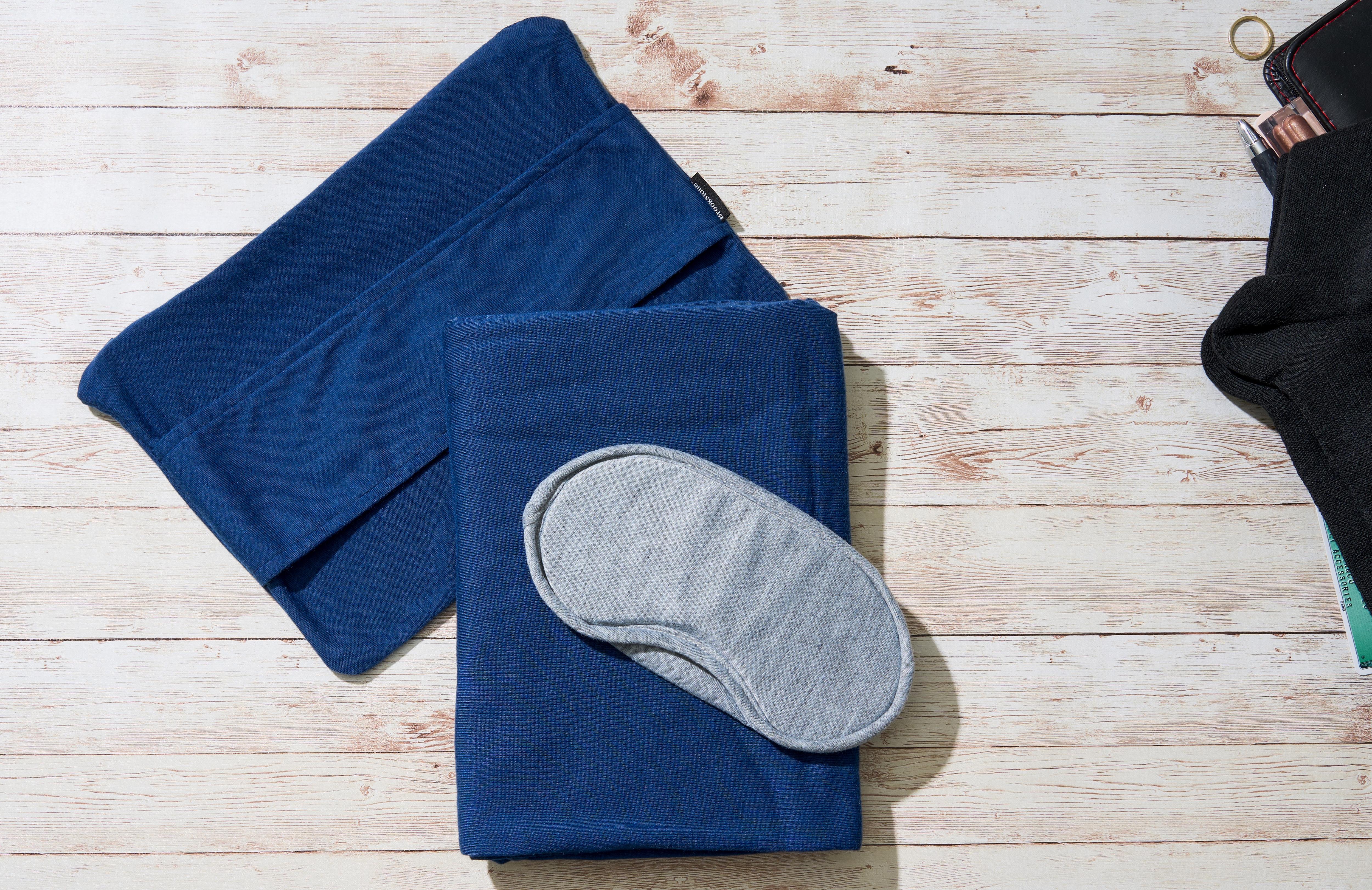 Brookstone Travel Blanket - 2 in 1 Ultra Soft Compact Portable Fleece Throw Blanket with Carrying Case