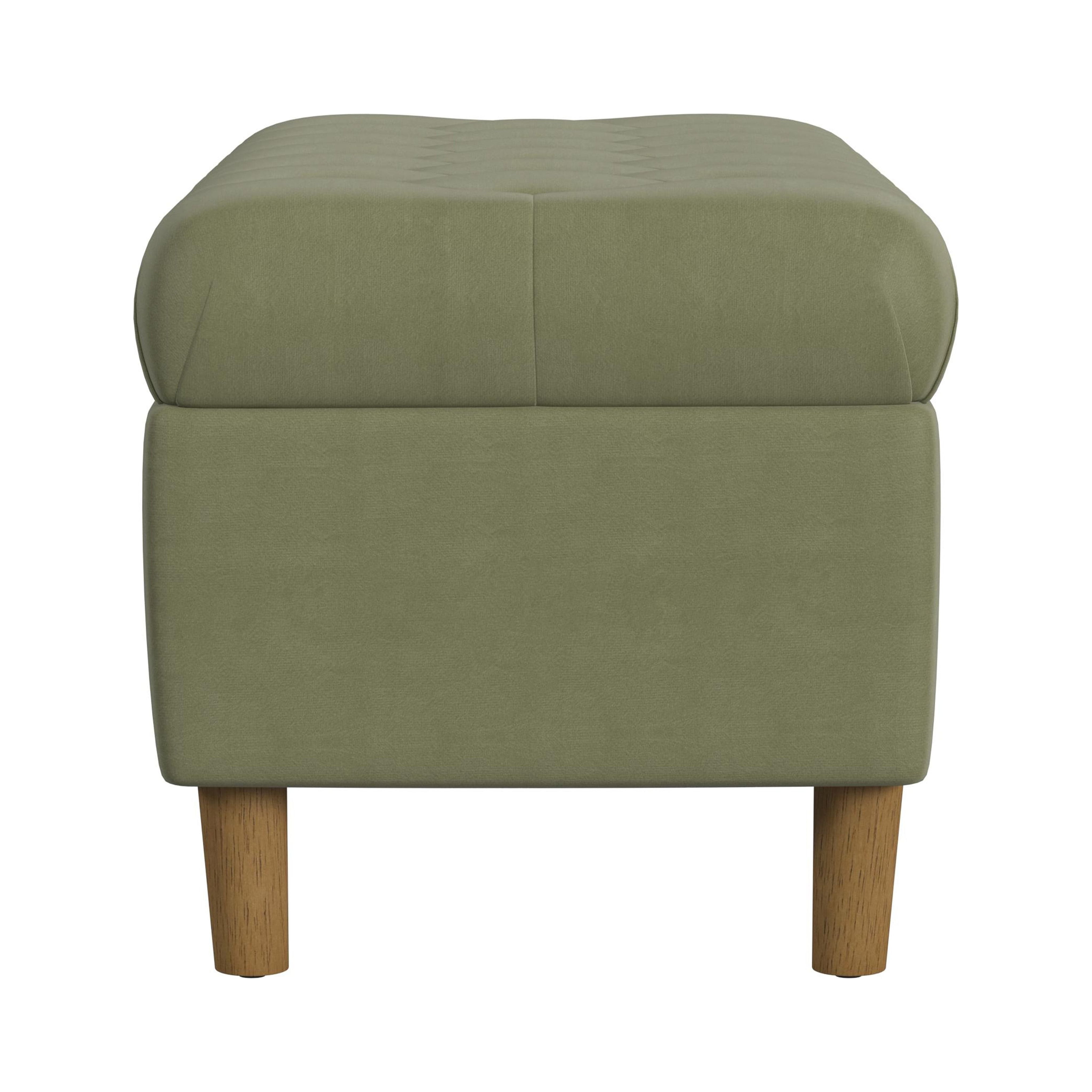 HomePop Button Tufted Storage Bench, 40"W x 18"D x 18"H, Light Sage Green Velvet