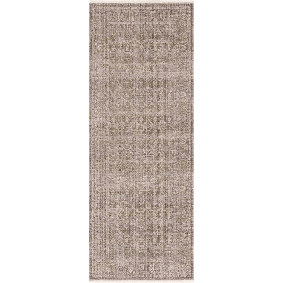 BoutiqueRugs Uzuri Farmhouse Runner Rug - Machine Washable - Outdoor Safe - Beige, Sage Green - 2'7" x 7'3" Runner
