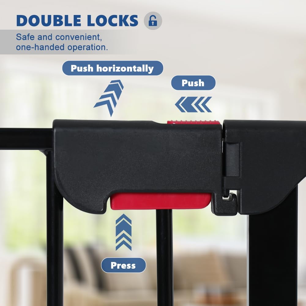 LUCKUP  Freestanding Dog Gates with Door Walk Through, Extra Wide Doggy Door 150" W x 29" H Pet Gate Safty 6 Panels Dog Fence for Stairs, Doorways
