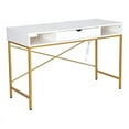 thumbnail image 2 of JJS 48' Writing Desk with Power Outlet, Home Office Contemporary Large Computer Desk Laptop Workstation with Drawer USB Ports Charging Station, White/Golden, 2 of 7