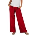 thumbnail image 2 of Women's Tencel Loose Wide Leg Pants, Mid Elastic Waist, Tummy Control, Straight Leg Trousers for Casual, Walking, Travel, Office, Lounge, Soft Summer | TruBelle,Red M, 2 of 9